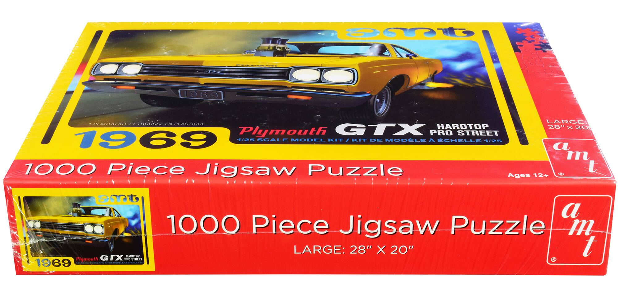 FUNIBUTY  
1969  
7 PLASTIC KIT / 7 TROUSSE EN PLASTIQUE LARGE: HARDTOP 28" X 20" Plymouth GTX PRO STREET 1969 1/25 SCALE MODEL KIT / KIT DE MODÈLE A ÉCHELLE 1/25  
1000 Piece Jigsaw Puzzle  
Ages 12+  
HARDTOP PRO STREET  
LARGE: 28" X 20"