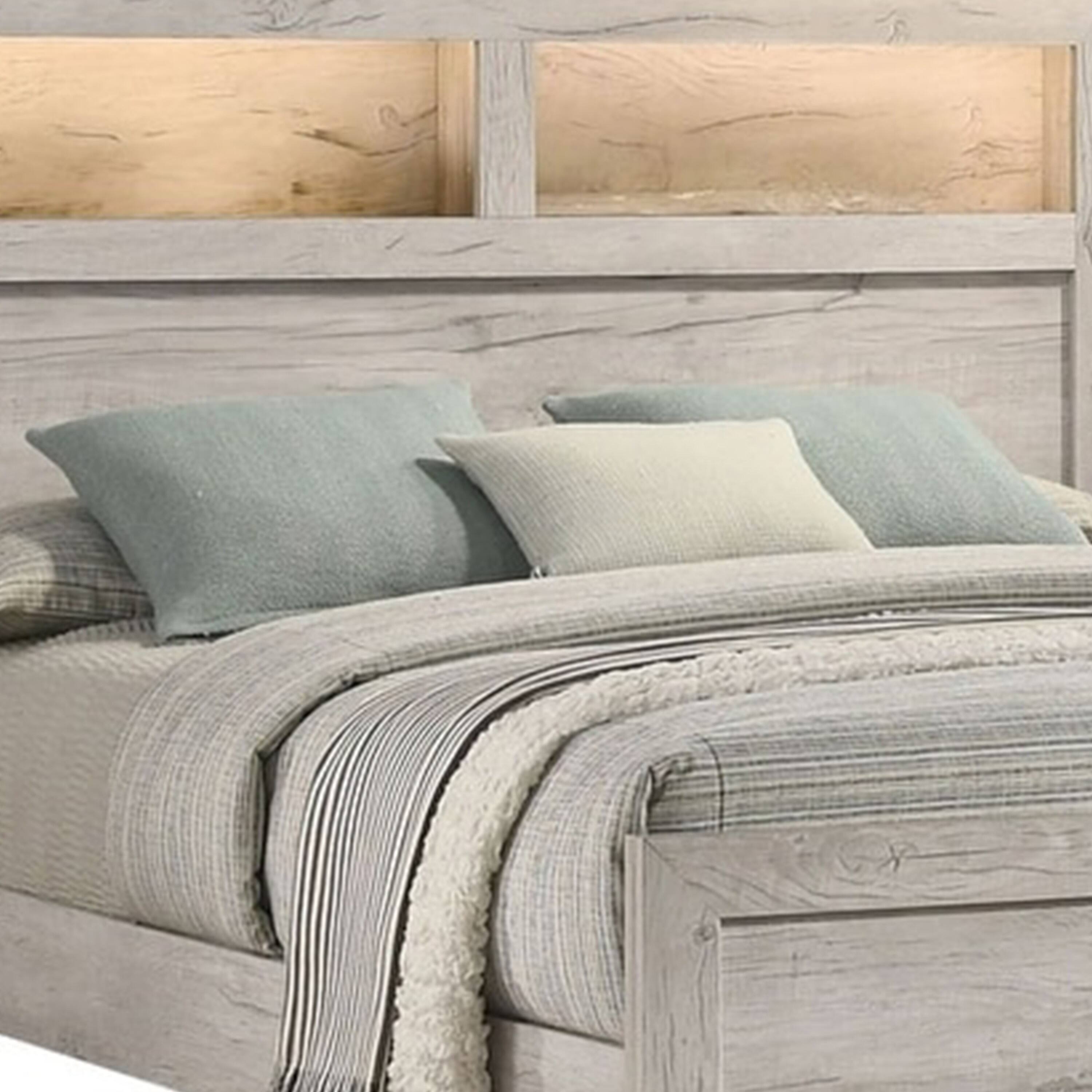 Manhattan Lane Miot Queen Size Bed w Headboard Shelves, Weathered Tone ...