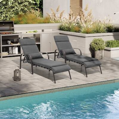 Alt View 2. Crestlive Products - Crestlive Products Set of 2 Brown Metal Frame Adjustbale Chaise Lounge Chair with Cushion and Pillow - Dark Gray.