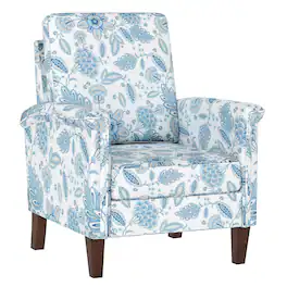 WELLFOR - Farmhouse Boho Floral Accent Armchair with Solid Wood Legs and High Back - Blue