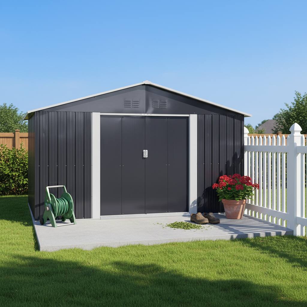 Alt View 3. Loheer - Loheer 11.2x10.6 Ft Metal Garden Shed Grey Outdoor Storage Shed with Window.