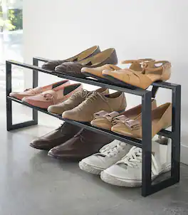 Yamazaki Home - Two-Tier Expandable Shoe Rack (12" H) - Steel - Black