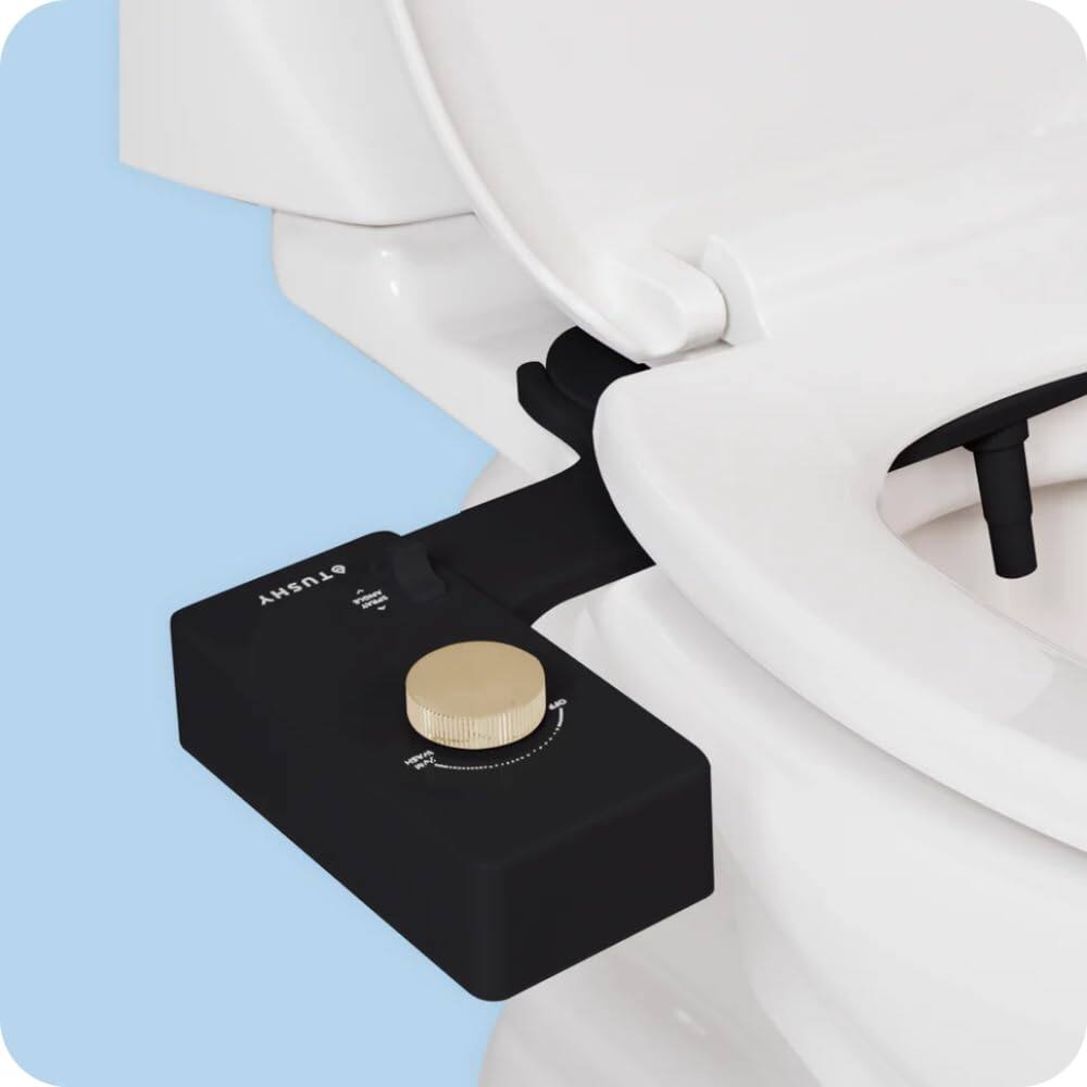Front. JETRANSPORT - Classic 3.0 Bidet Toilet Seat Attachment - A Non-electric Self Cleaning Water Sprayer With Adjustable Nozzle - Noir/Gold Cool Water.