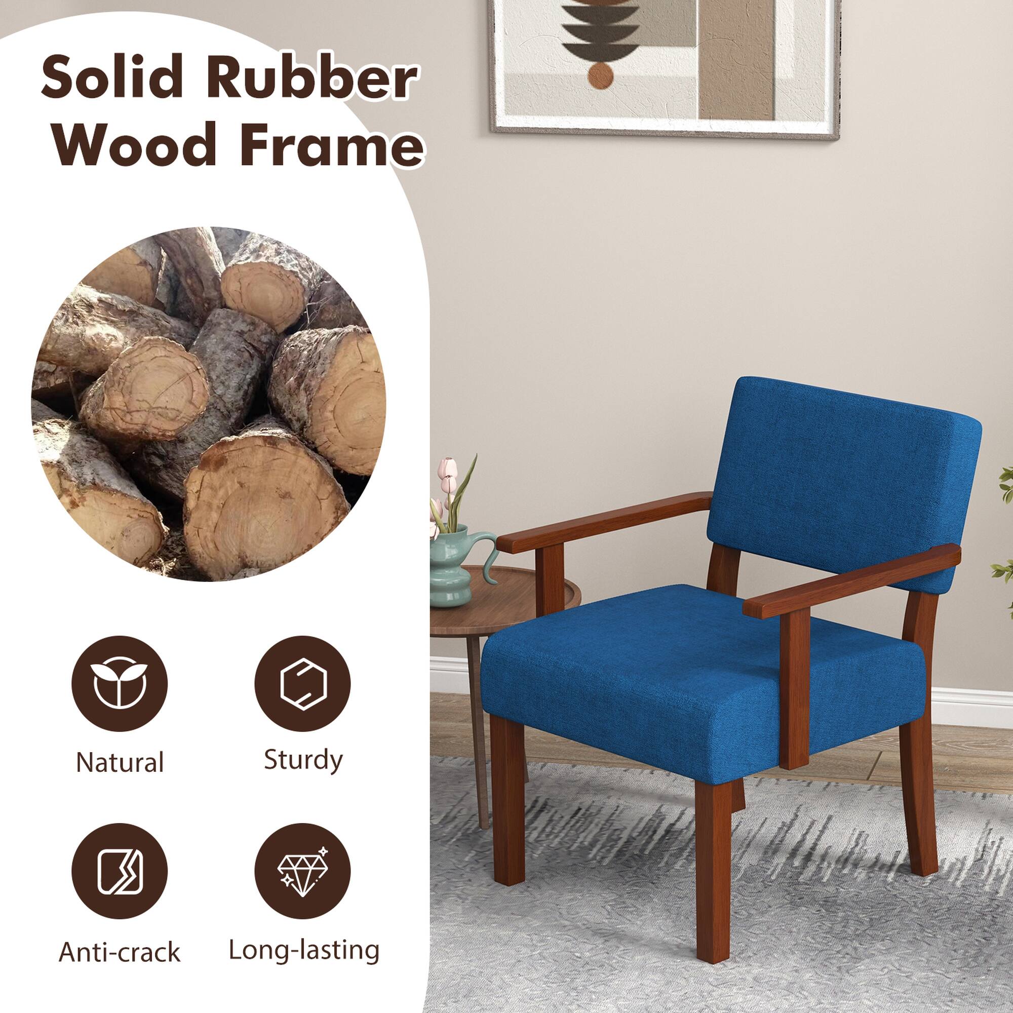 Solid Rubber Wood Frame Natural Sturdy Anti-crack Long-lasting