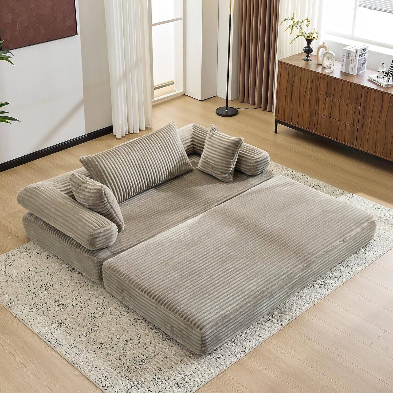 Alt View 7. Winado - Convertible Futon Sofa Bed Corduroy Couch Loveseat Sleeper Sofa, 2-in-1 Throw Pillow & Blanket Couches for Living Room - Grey.