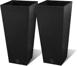 Maple99 - 30 Inch Tall Outdoor Planter – Large Modern Flower Pot with Drainage Holes & Insert Tray, Durable Resin Composite Design - Black