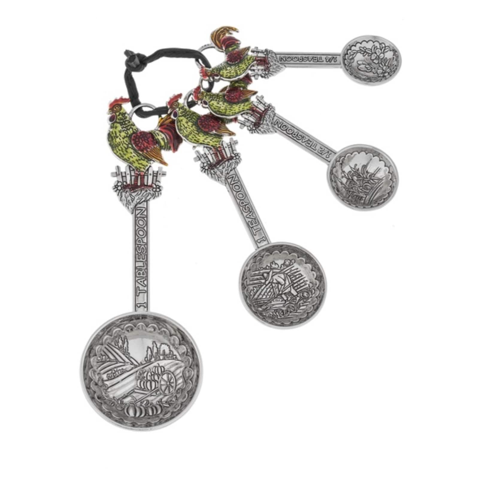Ganz - Rooster Zinc Metal Measuring Spoons 4 Piece Set - Silver