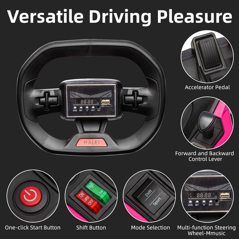 Versatile Driving Pleasure

- Accelerator Pedal
- Forward and Backward Control Lever
- One-click Start Button
- Shift Button
- Mode Selection (Drift, Sport)
- Multi-function Steering Wheel-Music
- HALEI
- Lamp (ON, OFF, Low)
