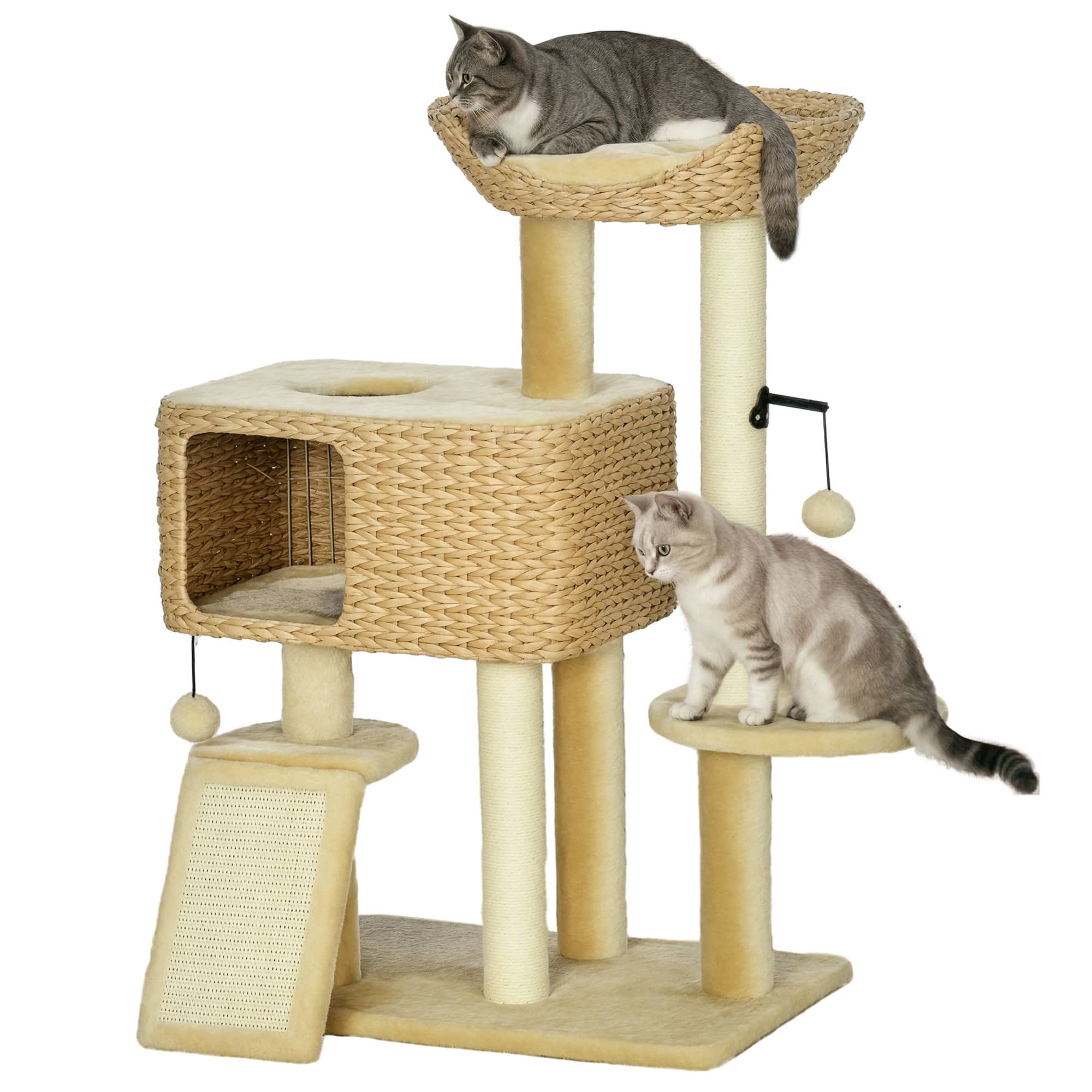 "Pawhut - 38"" Cat Tree for Indoor Cats, Cat Tower with Scratching Posts, Ramp, Condo, Toy Balls, Platform, Bed, Ramp - Beige" price history on PriceWatchPro