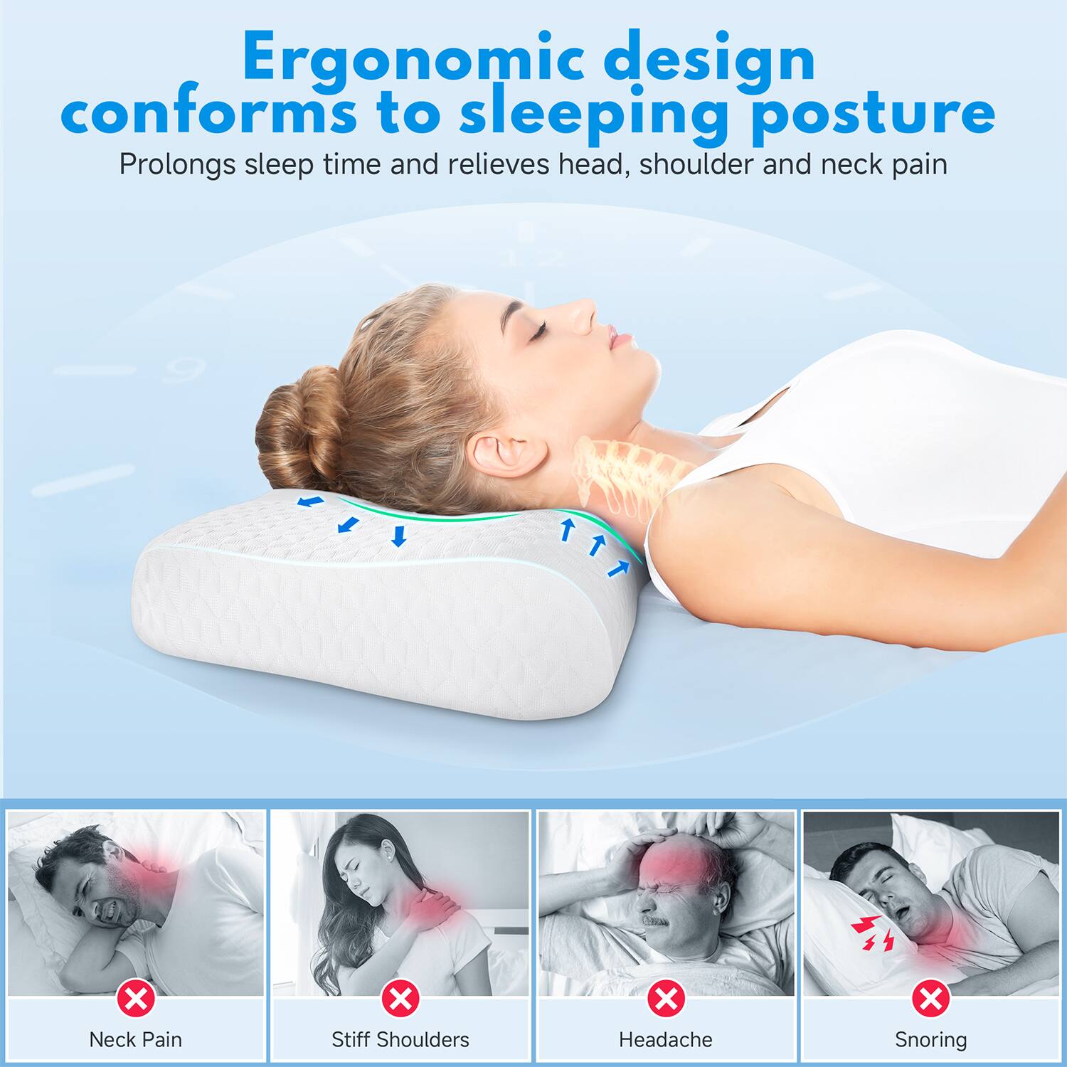 Contour Sore Neck After Waking Up FAPO Bed Pillow, Cervical Neck
