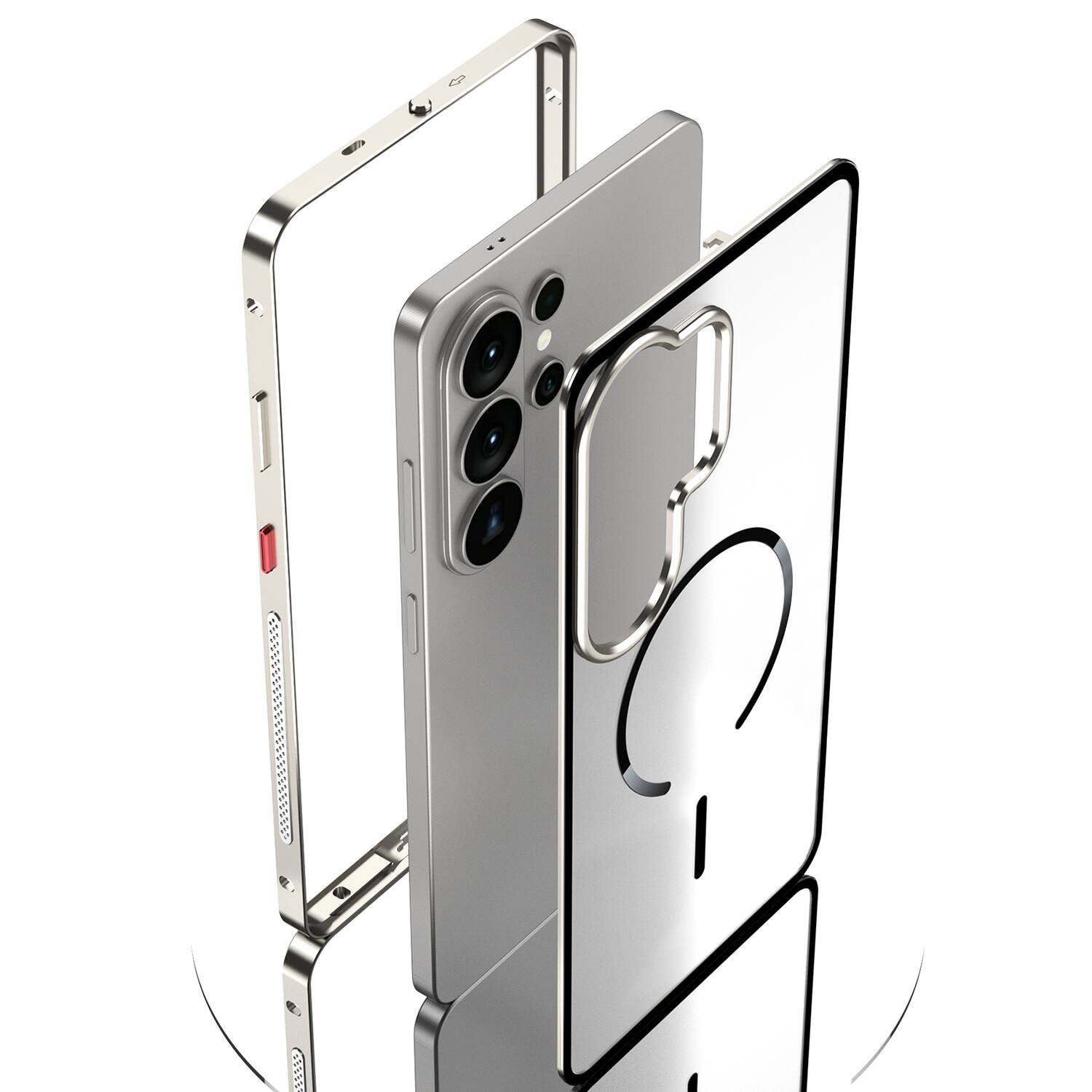 Alt View 8. Dteck - Magnetic Aluminum Bumper Case for Samsung Galaxy S26 Ultra, Slim Shockproof Translucent Matte Cover with Buckle Lock - Silver.