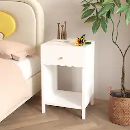 LUCKY ONE - 26.8" Assembled Nightstand 1-Drawer 1-Shelf Scalloped Edge - White