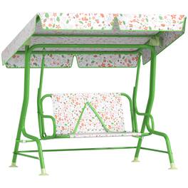Qaba - Patio Swing Chair with Adjustable Canopy, Safety Belt for Patio, Garden, Poolside - Green