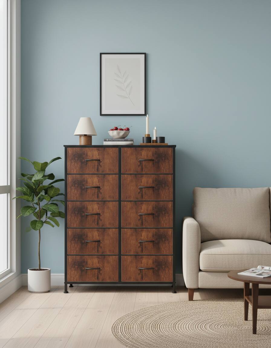 Alt View 4. AOITUN - 10 Drawer Fabric Dresser Storage Tower - Durable, Versatile, and Spacious Organizer for Bedroom - brown.