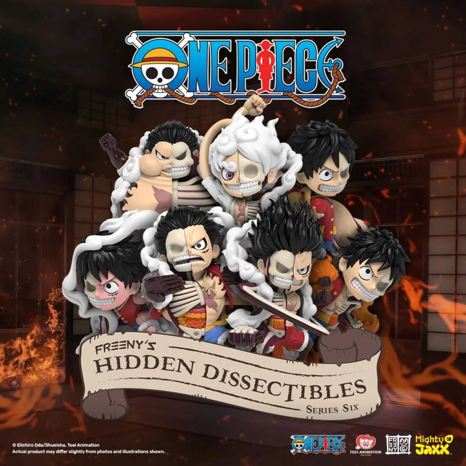 **ONE PIECE**

**FREENY'S HIDDEN DISSECTIBLES SERIES SIX**

© Eiichiro Oda/Shueisha. Toei Animation  
Actual product may differ slightly from photos and illustrations shown.

NEP ECE  
NEP IR ANIMATIUM NY  
Jaxx  
Mighty Jaxx