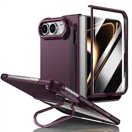 Dteck - Full-Body Protective Case for Apple iPhone Duo 2026 with Stylus & Screen Protector,Rugged Lens Stand Hard Shell - Winered