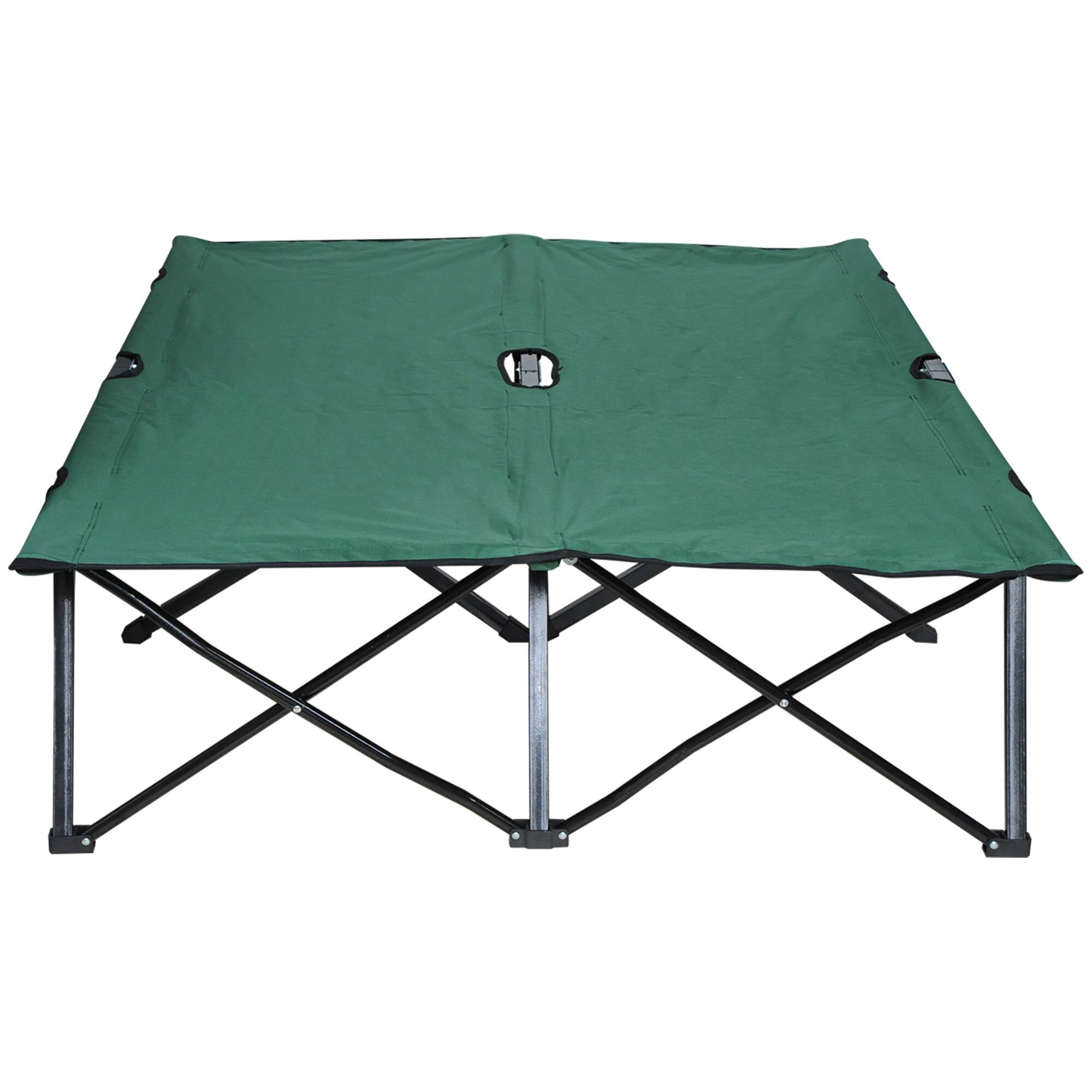 Alt View 8. Outsunny - 2 Person Folding Camping Cot for Adults, 50" Extra Wide Outdoor Portable Sleeping Cot with Carry Bag - Green.