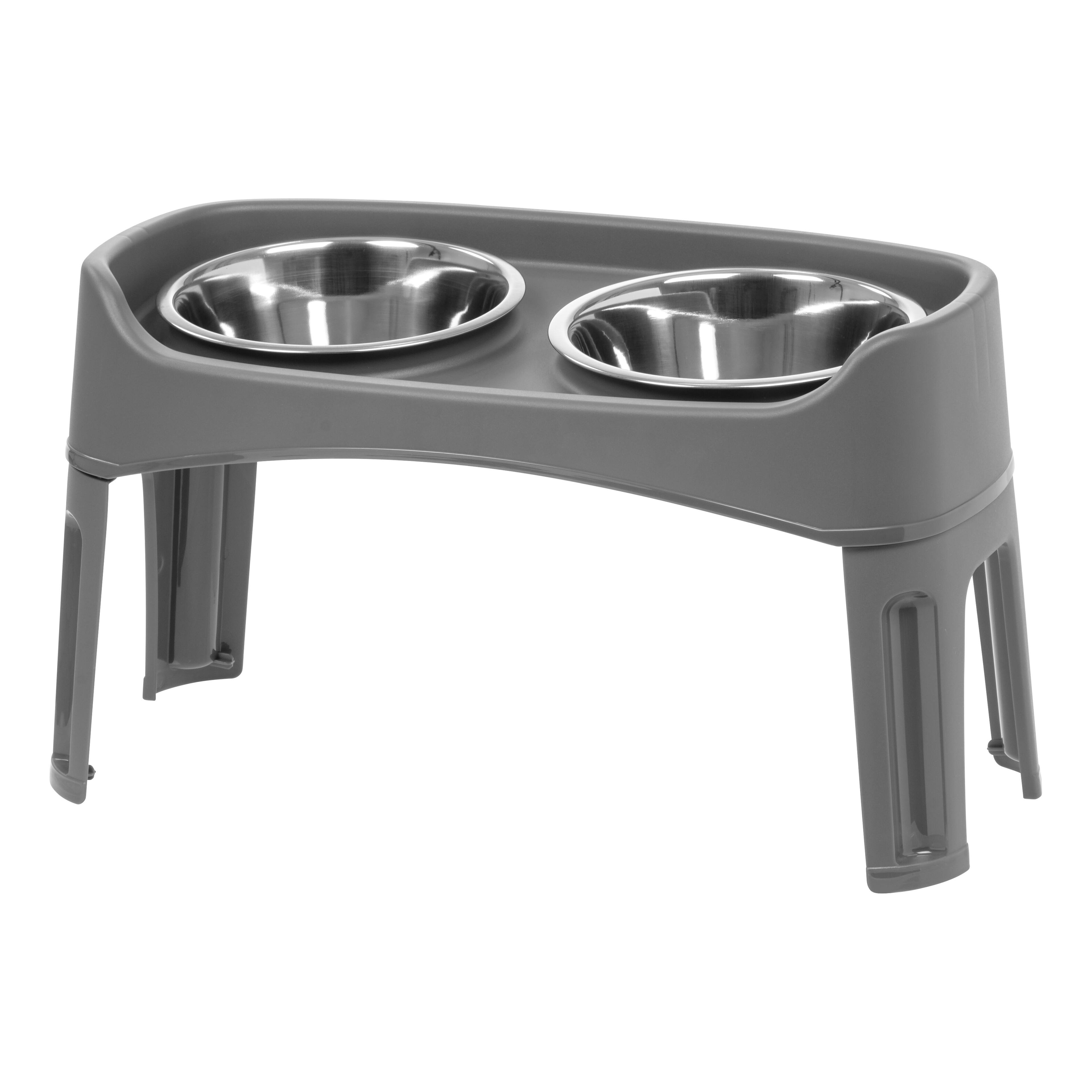 Front. IRIS USA - IRIS USA Elevated Dog Bowls, Adjustable Height, 2 Thick 64 oz Stainless Steel Bowls - Gray.