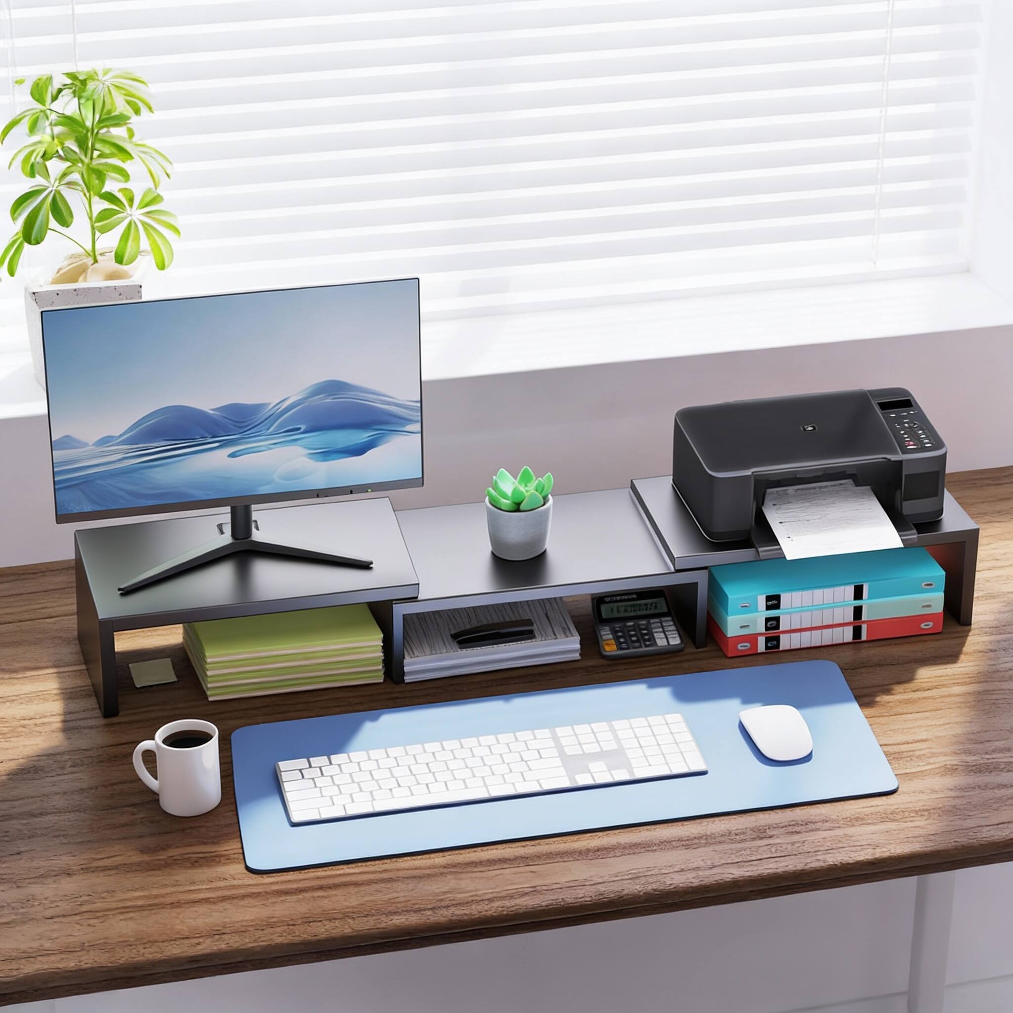 Alt View 2. Frangdom - Dual Monitor Stand Metal Riser Desk Organizer - Blue.