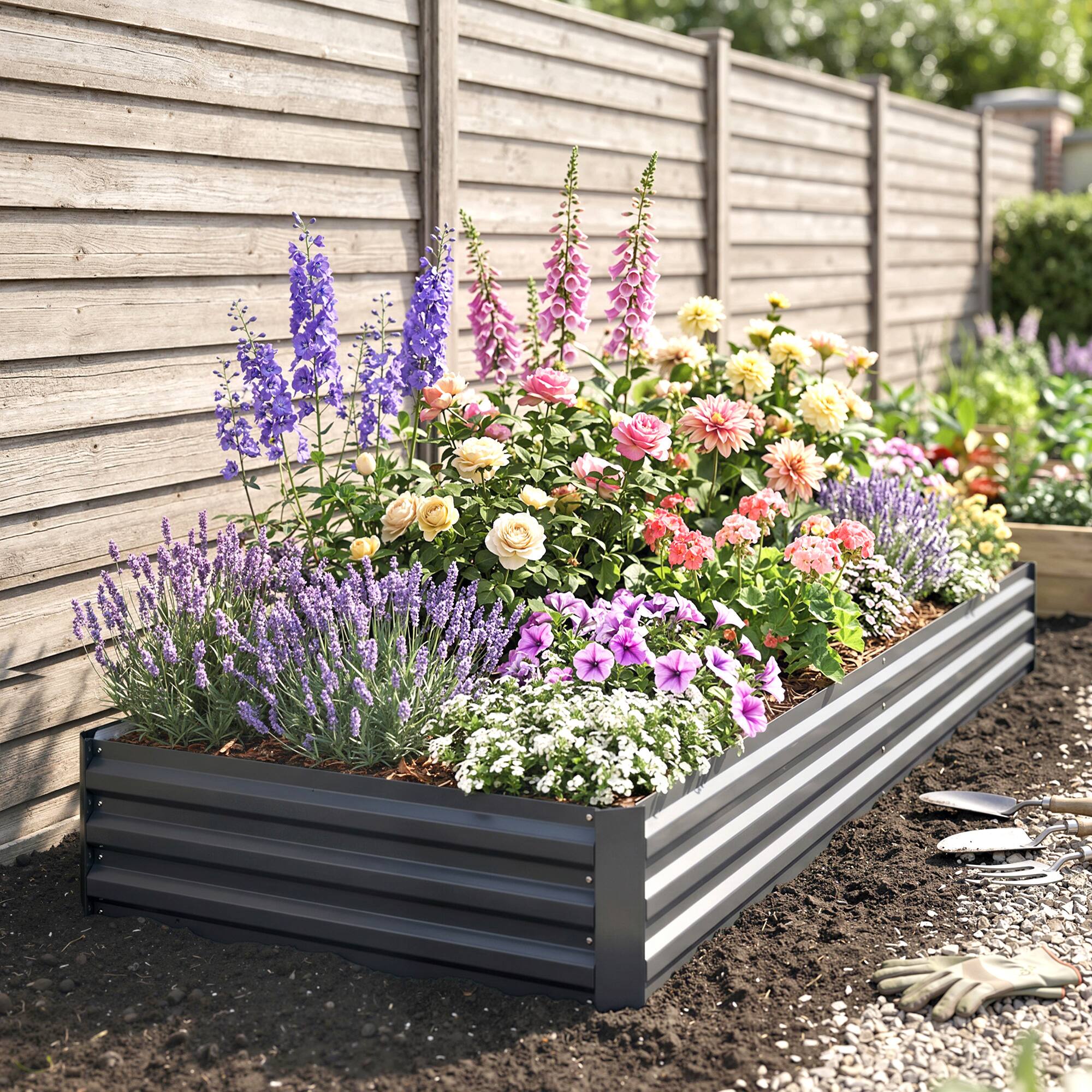 Alt View 8. Outsunny - x 36" x 12" Galvanized Raised Garden Bed, Easy DIY and Cleaning for Growing Flowers, Herbs - Gray.