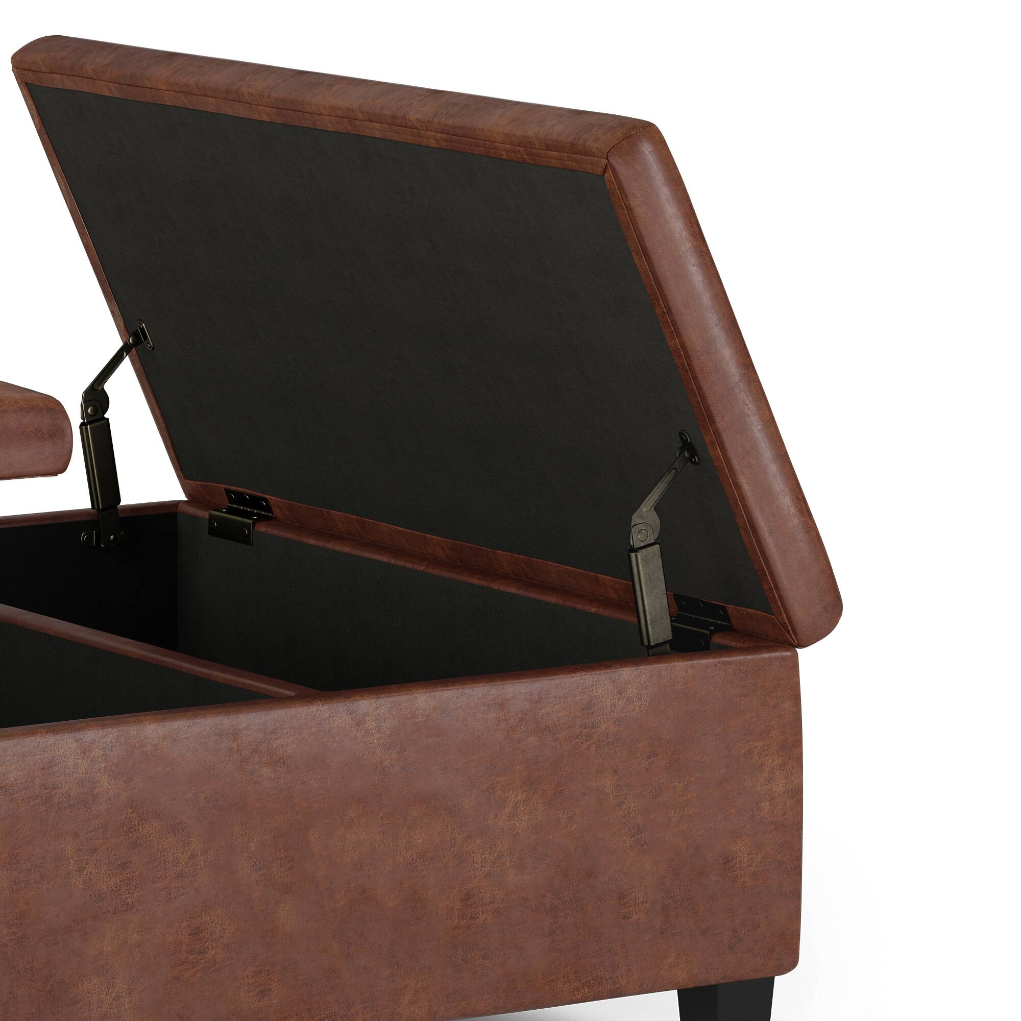 Alt View 12. Simpli Home - Ellis Coffee Table Storage Ottoman - Distressed Saddle Brown.