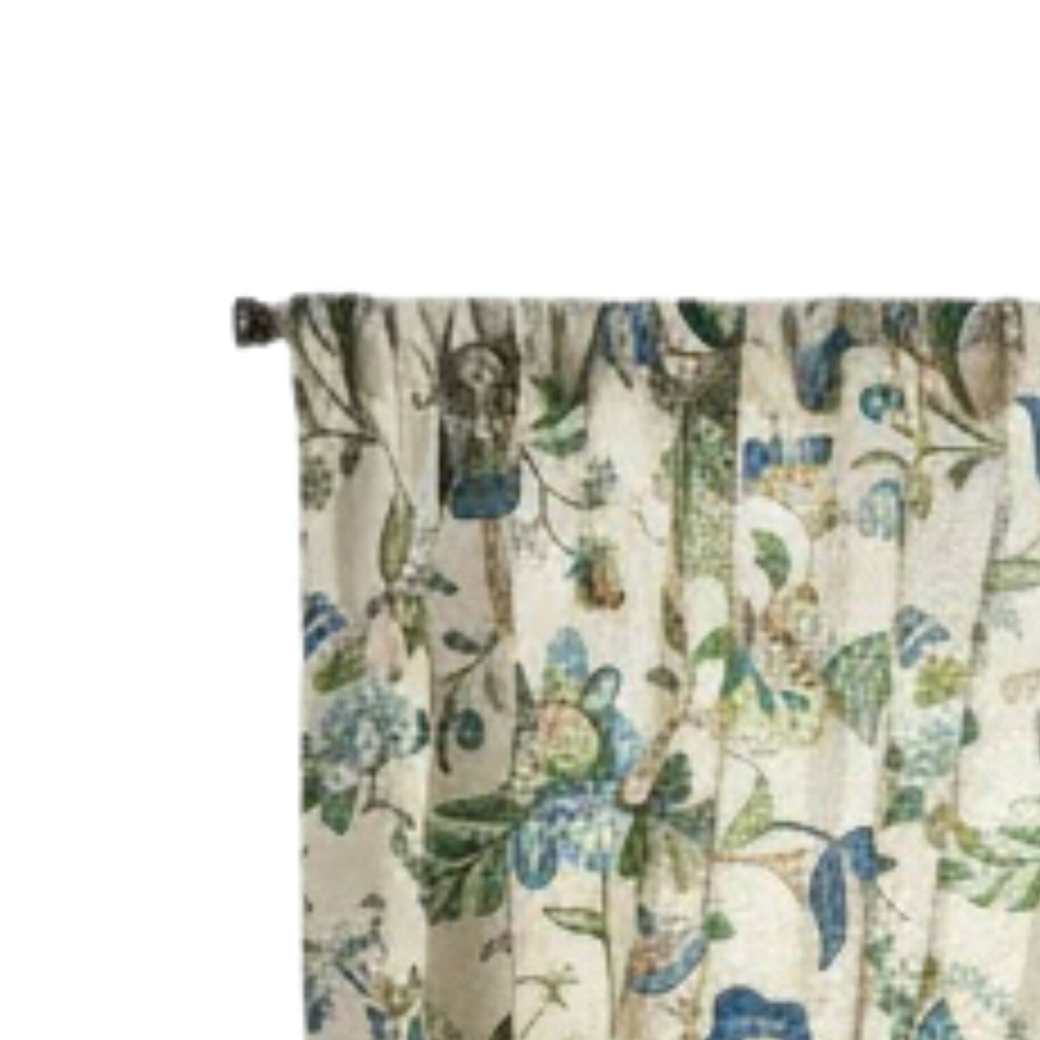 Alt View 1. Ellis Curtain - ELLIS 100% Polyester Brissac Rod Pocket Tailored Grapevine and Check Pattern Pair 70" x 63" Blue - Blue.