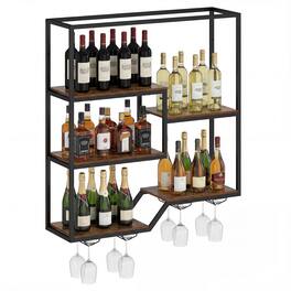 Gymax - Wall Mounted Wine Rack 6-Tier Hanging Bar Shelf w/ Bottle Display Shelf - Brown