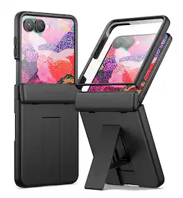 SURITCH - Slim Case for Samsung Galaxy Z Flip 8 with Hinge Protection & Kickstand & Screen Protector, Shockproof Bumper Cover - Aurora Black