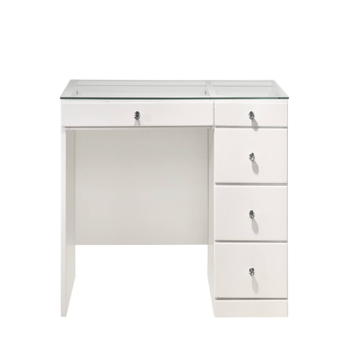Angle. Loheer - Loheer White Makeup Vanity Table with Glass Top and Five Drawers - White.