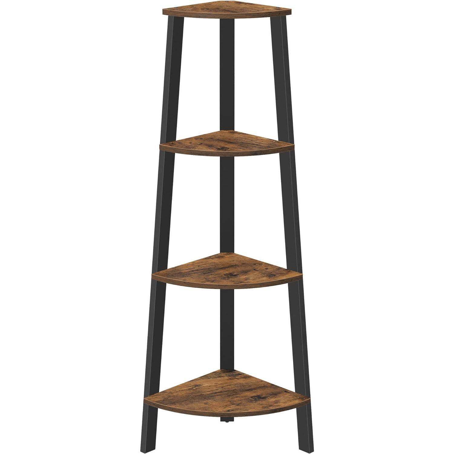 Left. Hivvago - Narrow 3-Shelf Corner Shelving Unit Plant Stand Bookcase in Brown Black Wood - Brown Black Wood.