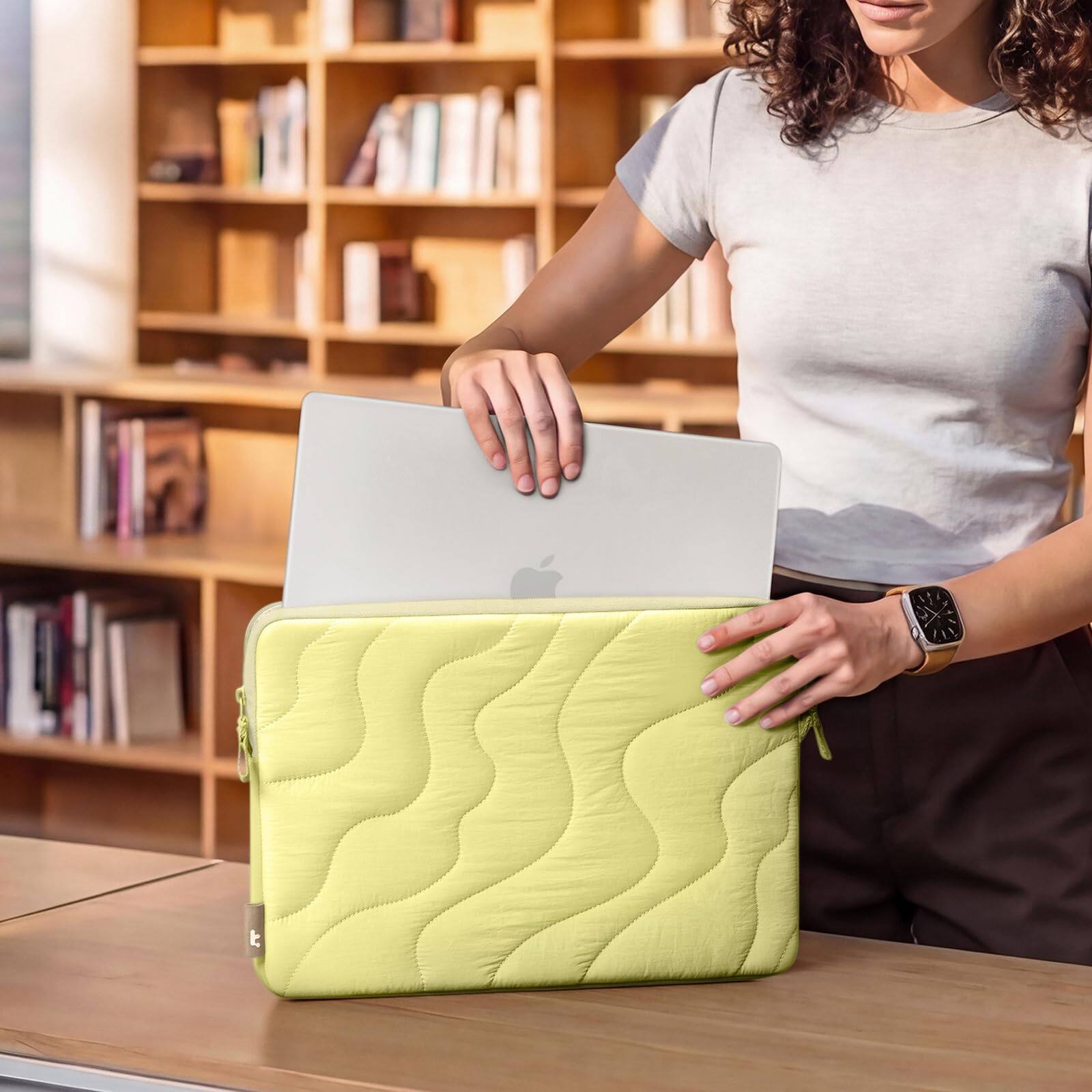Alt View 7. tomtoc - Terra-A27 Puff Recycled Laptop Sleeve Bag for 13-inch MacBook Air M5/M4 A3240/M3/M2/M1, 13" MacBook Pro, Quilted Design - Citrus.