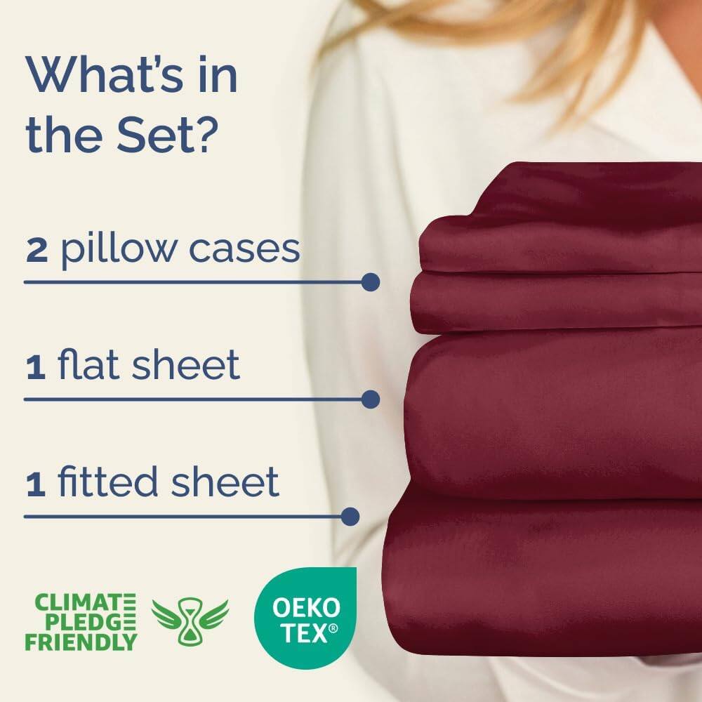What's in the Set?

- 2 pillow cases
- 1 flat sheet
- 1 fitted sheet

CLIMATE PLEDGE FRIENDLY

OEKO TEX