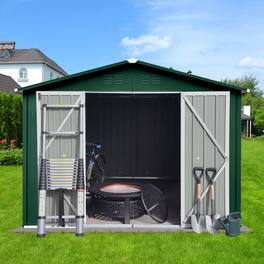 Anysun - 8x10ft Metal Garden Shed with Apex Roof, Hinged Door & Integrated Vents, Heavy-Duty Outdoor Storage with Padlock - Green