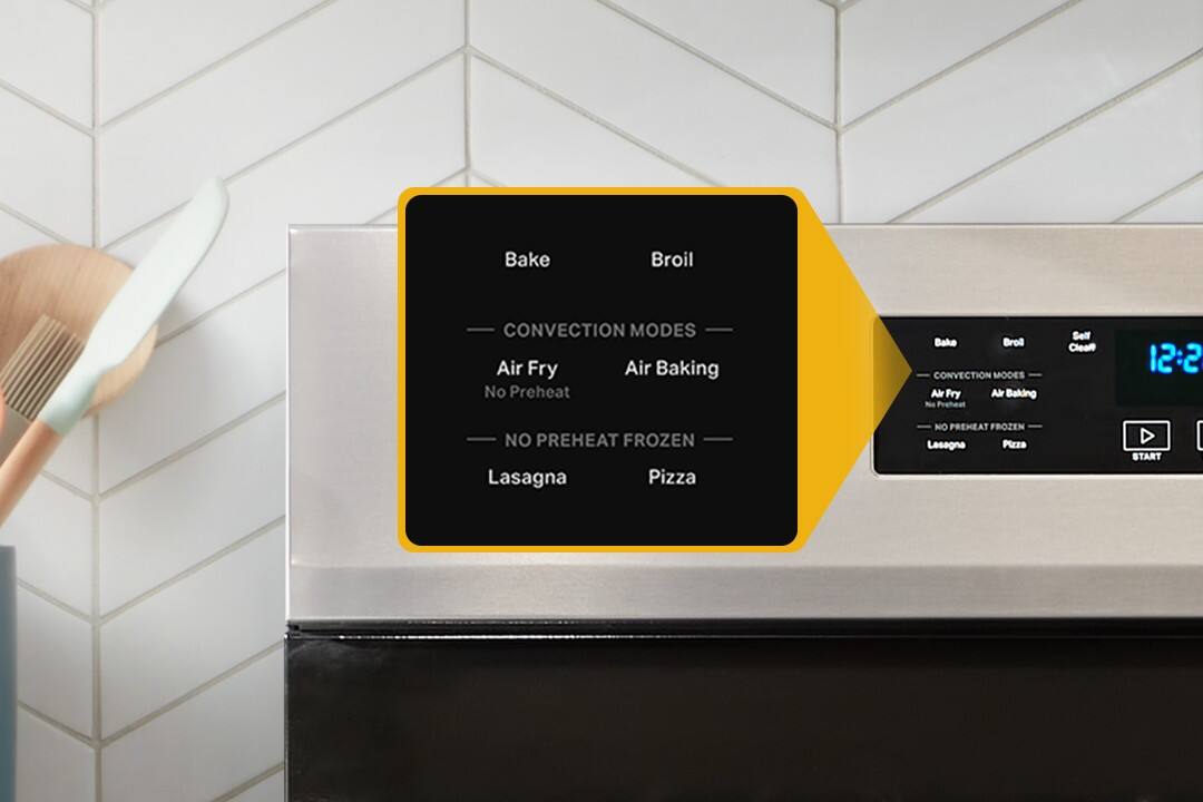 Bake  
Broil  
CONVECTION MODES  
Air Fry  
Air Baking  
No Preheat  
NO PREHEAT FROZEN  
Lasagna  
Pizza  

12:20