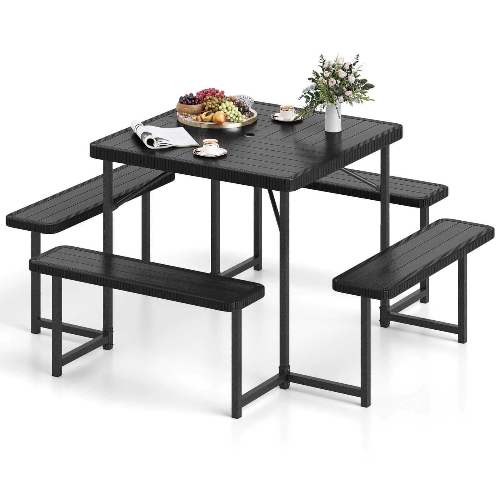 Costway - Picnic Table Bench Set for 4-8 People with Umbrella Hole All-Weather HDPE Tabletop - Balck price history on PriceWatchPro