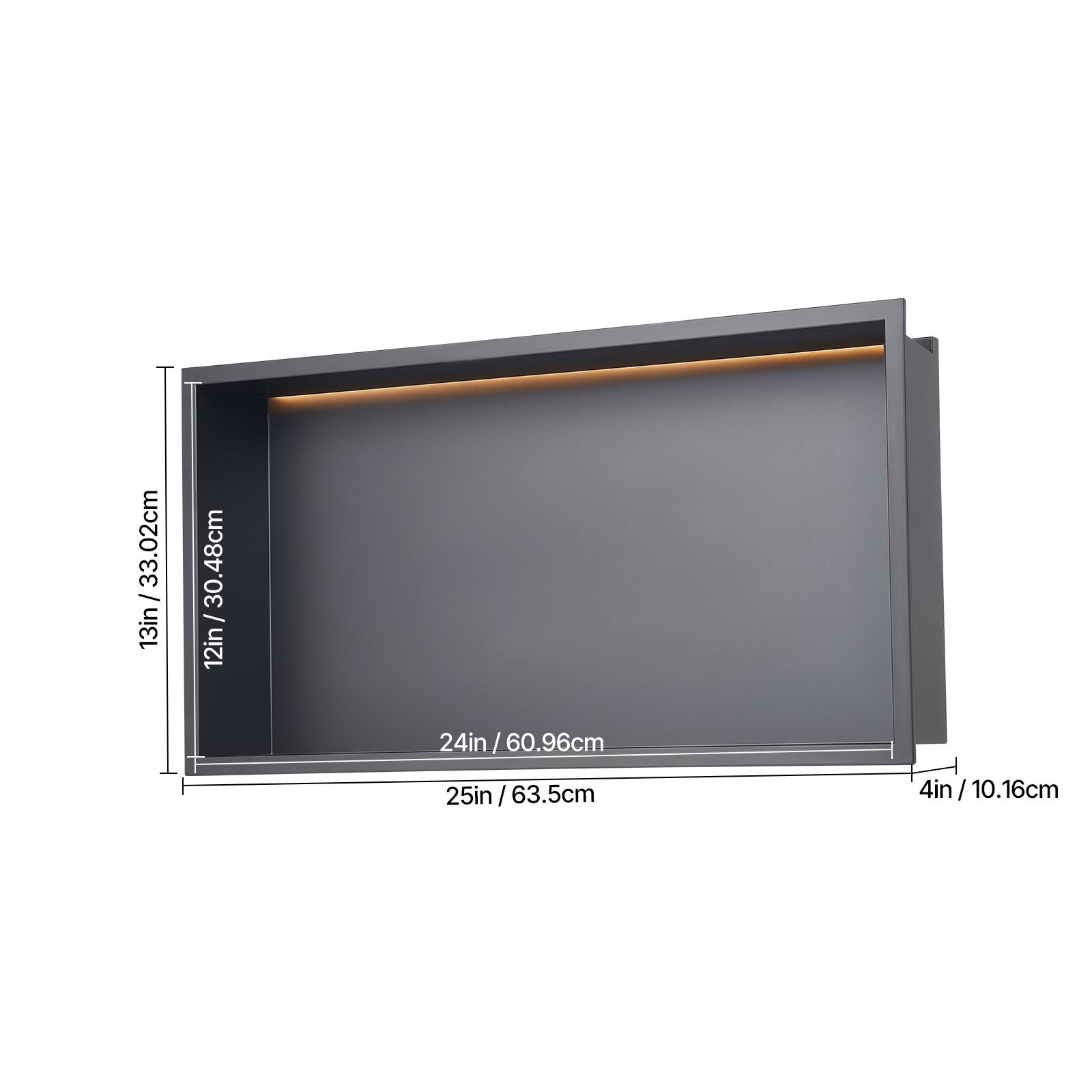 33.02cm / 13in  
30.48cm / 12in  
24in / 60.96cm  
25in / 63.5cm  
4in / 10.16cm