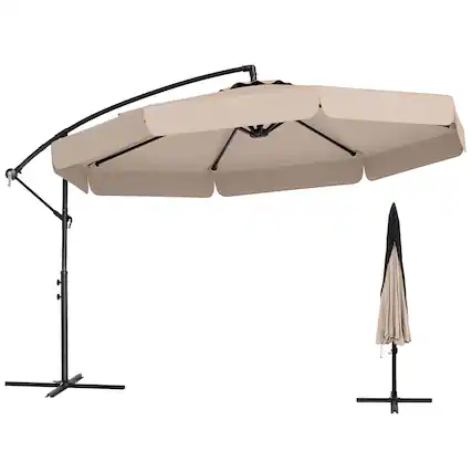 Front. Costway - Costway 10 FT Offset Hanging Umbrella Patio Cantilever Umbrella with Cover - Beige.