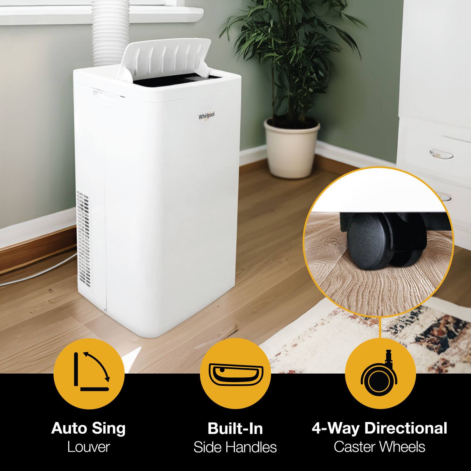 Whirlpool Auto Sing Louver Built-In Side Handles 4-Way Directional Caster Wheels