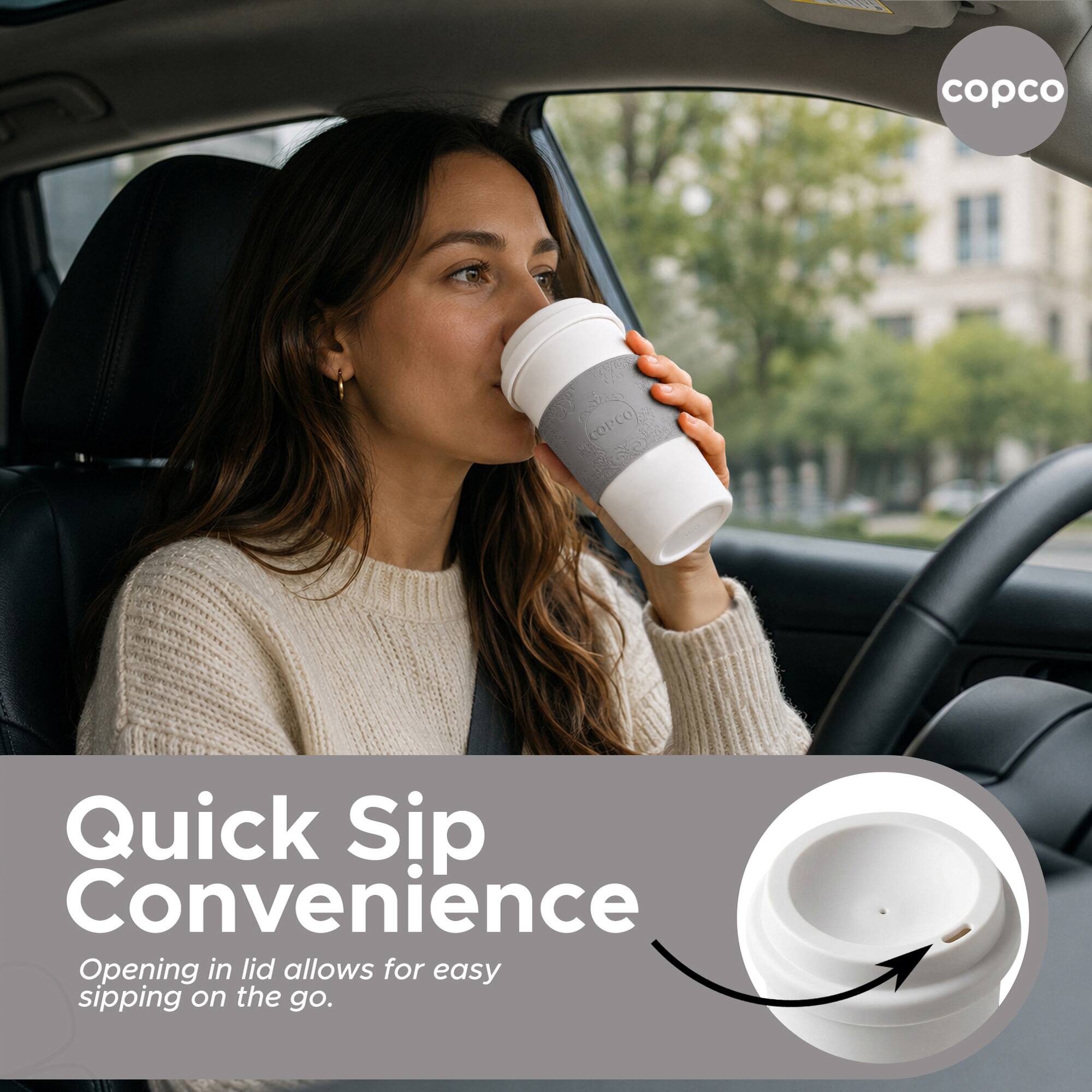 copco Quick Sip Convenience Opening in lid allows for easy sipping on the go.