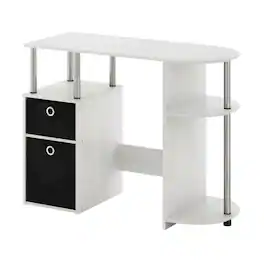 BisonOffice - White Oak Study Desk With Bin Drawers And Steel Tubes For Home Office - White Oak/Chrome/Black