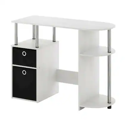 Front. BisonOffice - White Oak Study Desk With Bin Drawers And Steel Tubes For Home Office - White Oak/Chrome/Black.