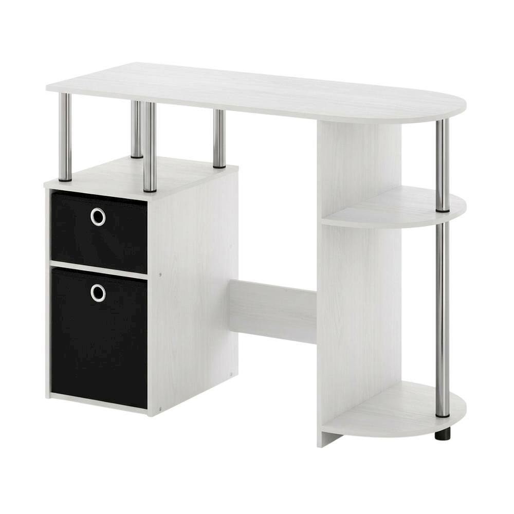 Front. BisonOffice - White Oak Study Desk With Bin Drawers And Steel Tubes For Home Office - White Oak/Chrome/Black.