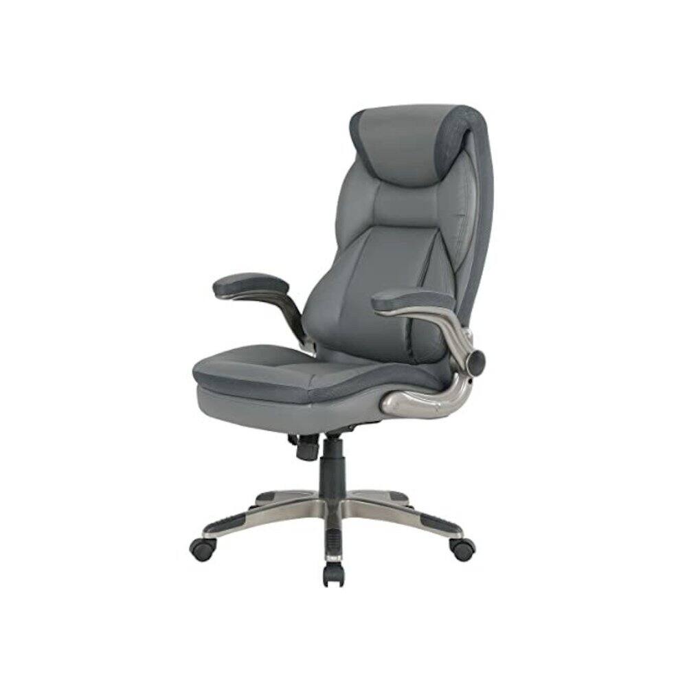 Alt View 2. FurniFact - Ergonomic Leather Office Chair – Executive High Back Gray Desk Chair - Charcoal / Titanium.