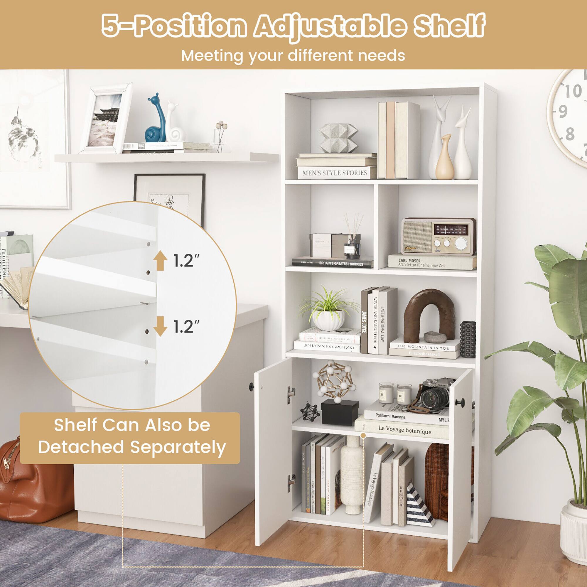 5-Position Adjustable Shelf Meeting your different needs

1.2"
1.2"
Shelf Can Also be Detached Separately

10 -9 8
MIN'S STYLL STORIES
Le Voyage botanique JIMLr Intannger |
