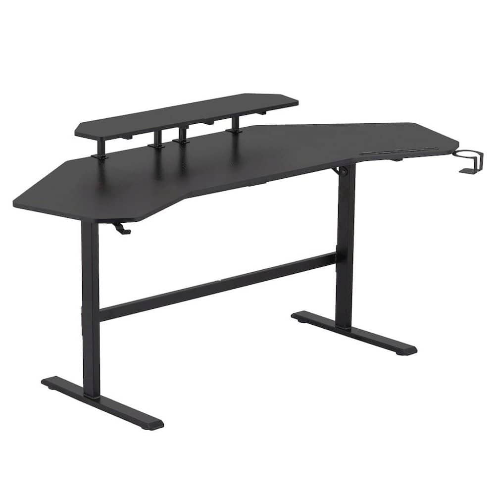 FurniFact - Gaming Desk with Wheels, Adjustable PC Desk Table for Gamers - Black
