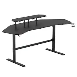 FurniFact - Gaming Desk with Wheels, Adjustable PC Desk Table for Gamers - Black