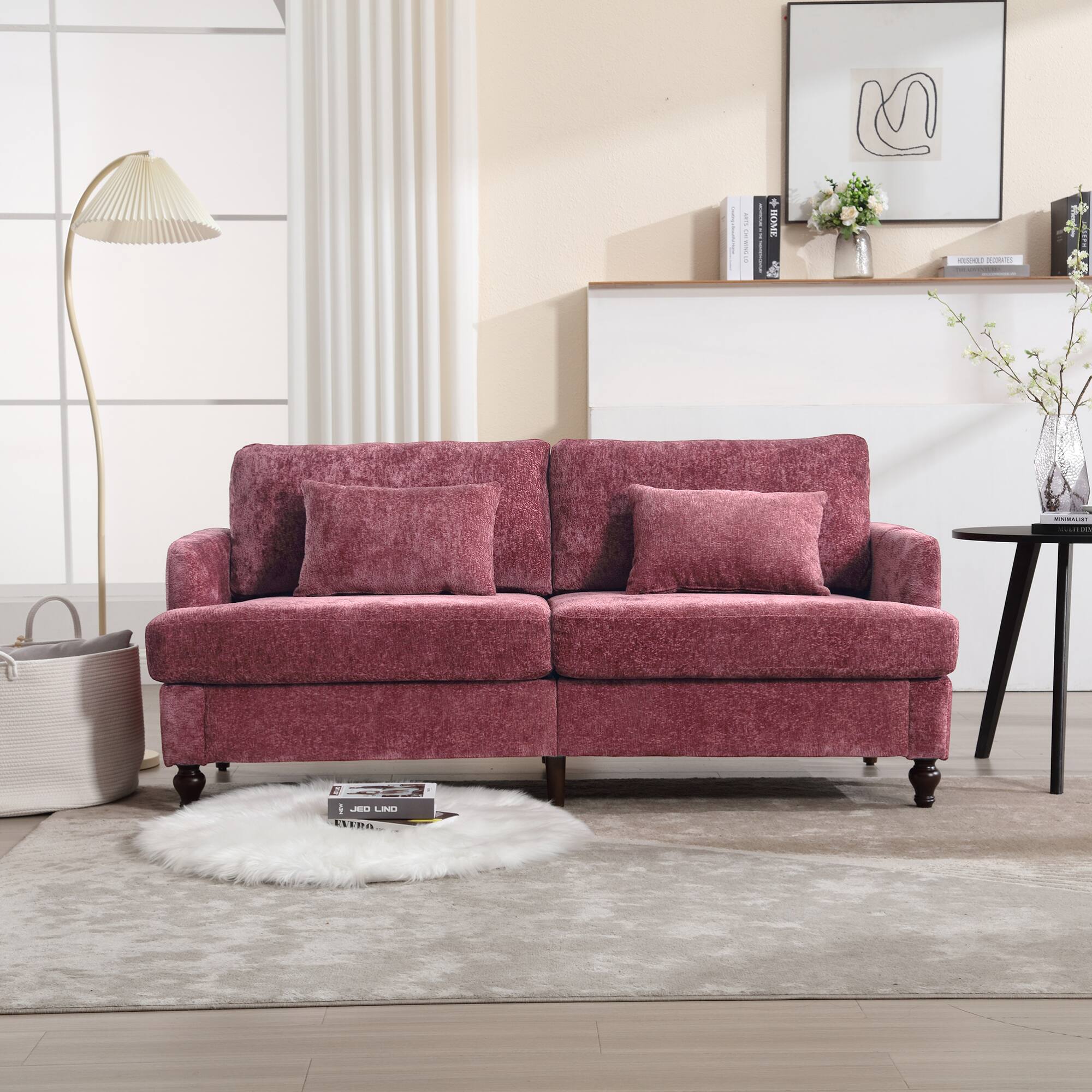 Alt View 1. GOODSILO - Modern Upholstered Loveseat Sofa with Chenille Fabric and Solid Wood Frame for Living Room and Bedroom - Wine Red.