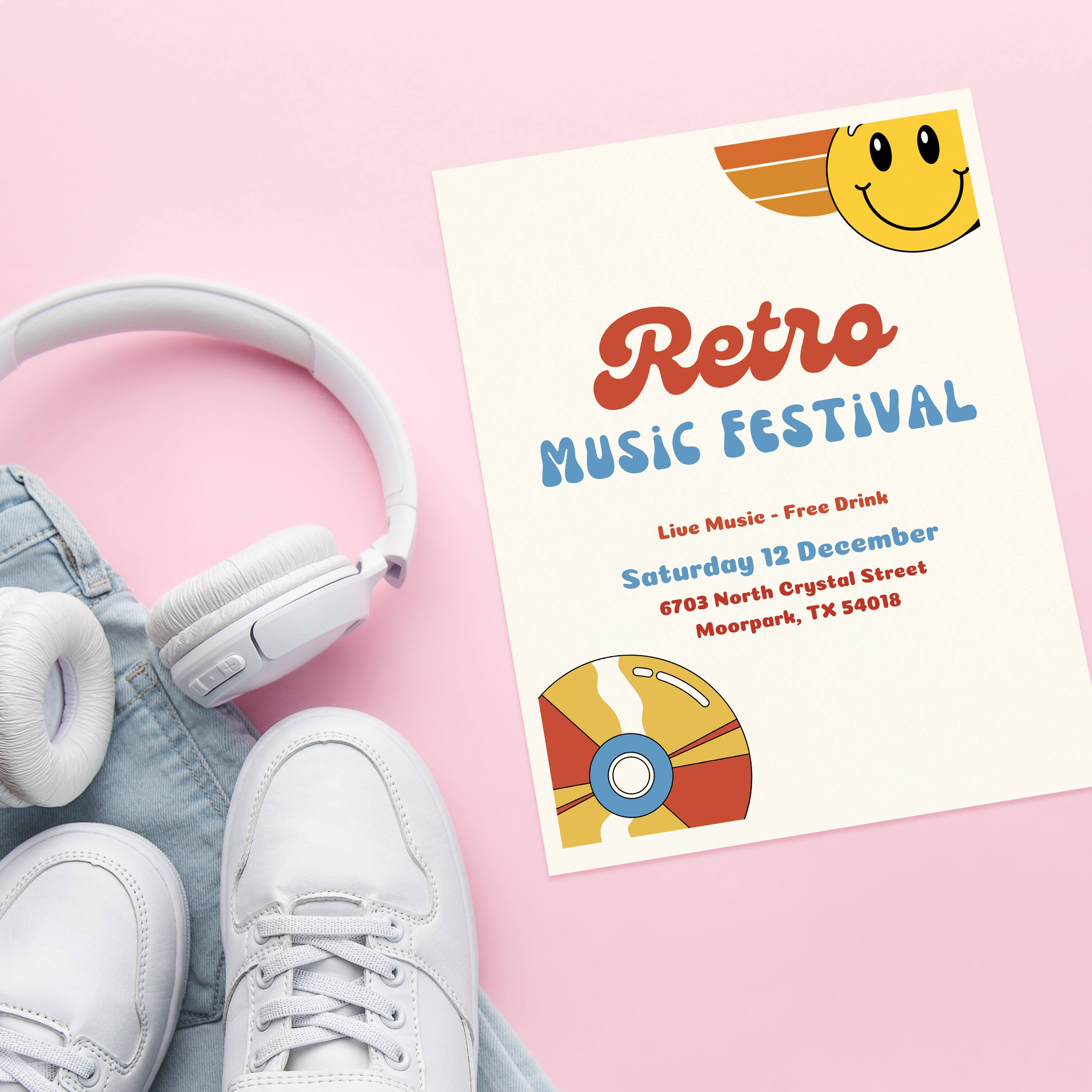 Retro Music Festival  
Live Music - Free Drink  
Saturday 12 December  
6703 North Crystal Street  
Moorpark, TX 54018