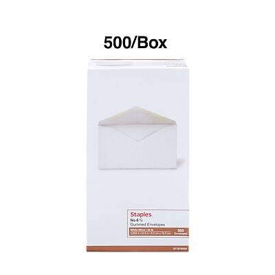 500/Box  
Staples  
No. 6½  
Gummed Envelopes  
500