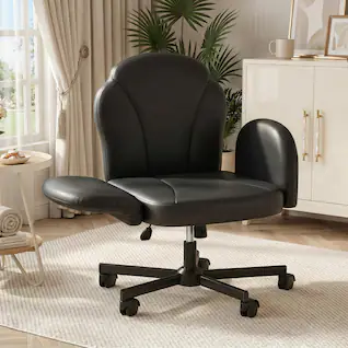 Bestier - Ergonomic Petal-Shaped Office Chair with Flip-Up Arms, Adjustable Backrest with Swivel Wheels Chair for Home Office - Black Leather